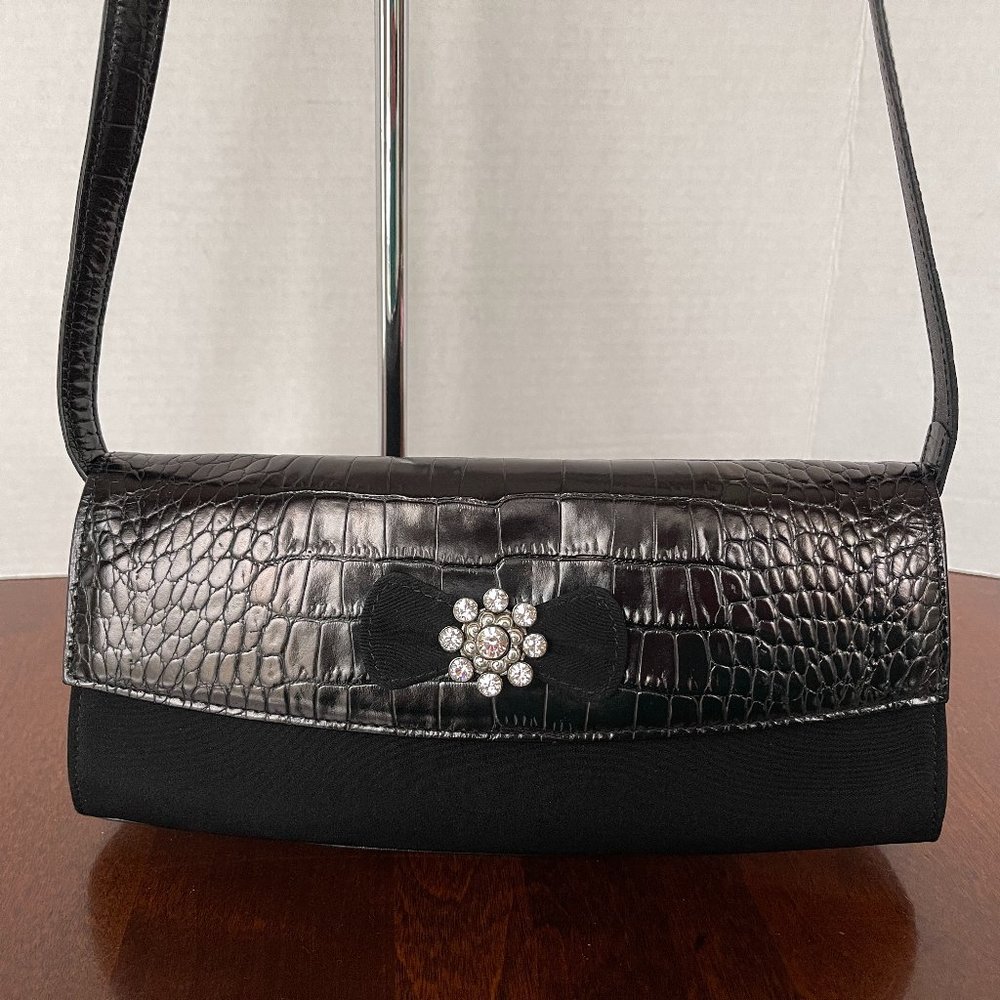 Brighton Evening Bag Shoulder Bag Black Leather‎ Faux Croc & Fabric